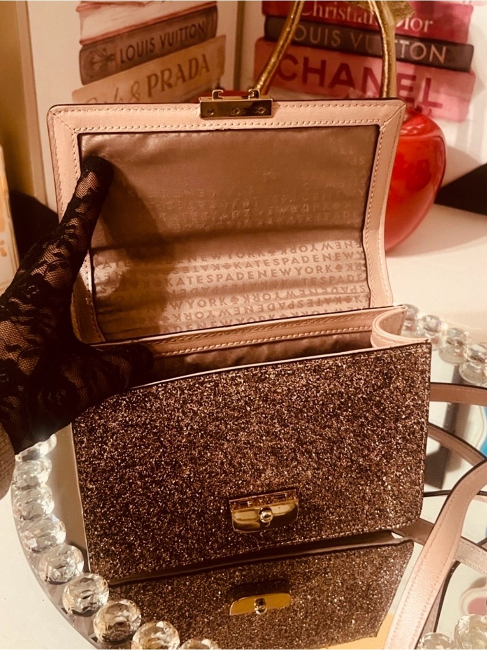 Kate Spade NWOT rose gold Glittery Pink Crossbody Bag - Picture 10 of 13